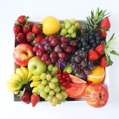 Assorted fresh fruits in a box