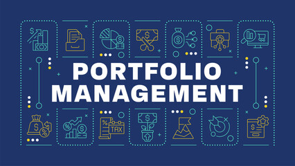 Portfolio management blue word concept. Financial diversification, interest rate. Investing money. Visual communication. Vector art with lettering text, editable glyph icons. Hubot Sans font used