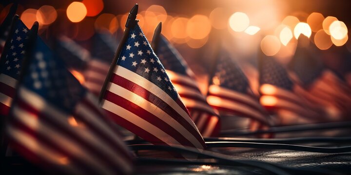 Celebrating American flag on Memorial Day 4th of July and Labor Day. Concept Patriotic Photoshoot, Flag Waving Fun, Red White and Blue, All-American Style, Holiday Celebrations