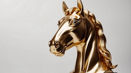 Golden horse statue isolated on white background