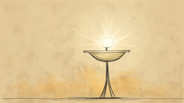 The Parable of the Lamp under a Bowl: Lamp Lighting House, Biblical Illustration, Beige Background, Copyspace for Inspirational Messages