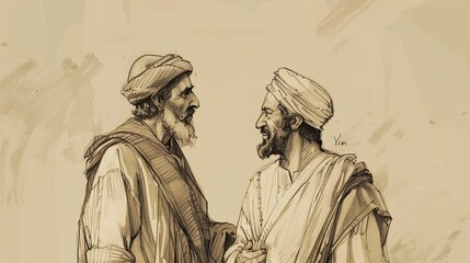 Fototapeta premium Biblical Illustration of the Parable of the Rich Man and His Manager: Shrewd Manager Securing Future, Beige Background, Copyspace