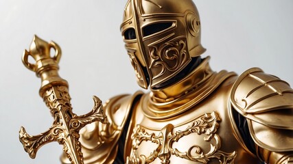 Obraz premium Golden Knight statue hero on studio background