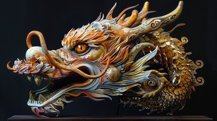 Fototapeta premium Amazing image of Chinese dragon head, AI generated image