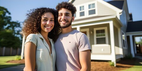 Excited Couple Celebrating Their New Home Purchase. Concept Home Purchase Celebration, Happy Couple, New Beginnings, Housewarming Party