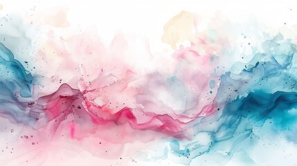 Abstract watercolor painting with vibrant pink, blue, and white swirls creating a soft, ethereal design perfect for backgrounds or artistic projects.
