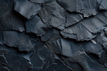 A close-up view of a dark-colored rock wall with textured surface