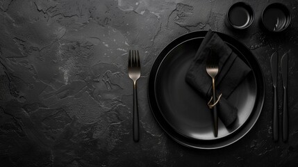 Fototapeta premium A close-up view of a table setting featuring a plate, fork, knife, and napkin