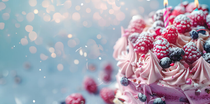 A buttercream-frosted birthday cake displayed against a celebratory backdrop