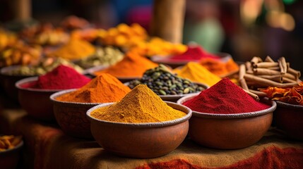 The Vibrant Hues of Indian Spices Adorning a Local Marketplace 
