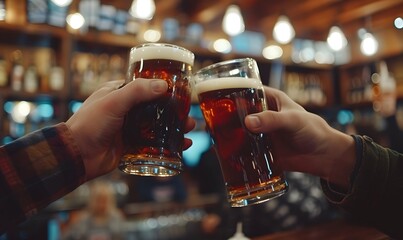 clinking glasses with beer at bar or pub, Generative AI