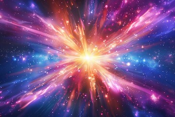 Fototapeta premium Oszałamiająca eksplozja galaktyki z żywymi kolorami i gwiazdami, uchwycająca piękno kosmosu i kosmicznej energii w abstrakcyjnym dziele sztuki cyfrowej.