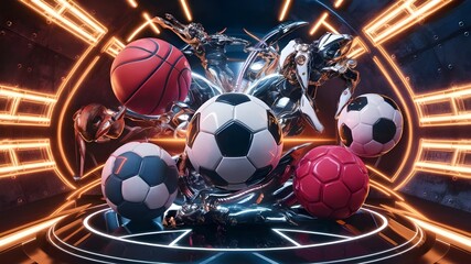 Neon Sports Banner Glossy Futuristic Design for Basketball, Soccer, Football, and Handball