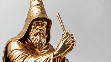 Obraz premium Golden Wizard Statue in studio background