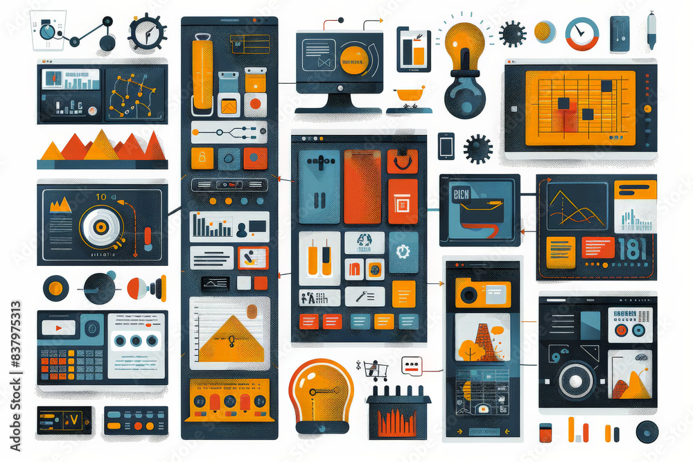 Wall mural e-commerce and prototype testing with create a flat design concept of a startup team testing various
