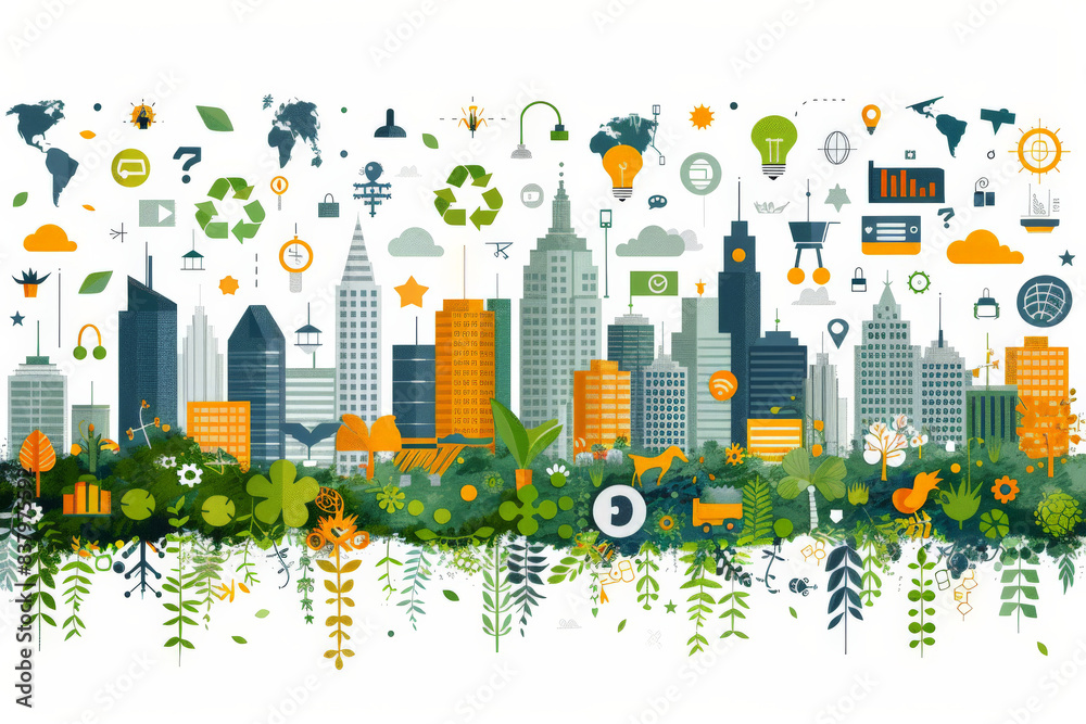 Wall mural sustainability in business and social media strategy with create a vector illustration of a startup 