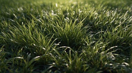 Close-up of lush green grass in a meadow during spring or summer