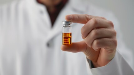Scientist Holding a Vial of Medication in a Laboratory Environment