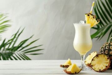 Fresh pineapple juice served alongside a real pineapple