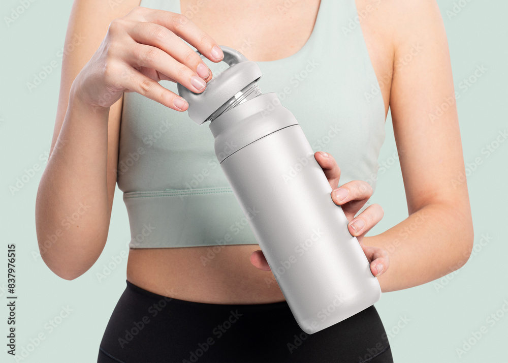 Wall mural stainless steel water bottle png mockup