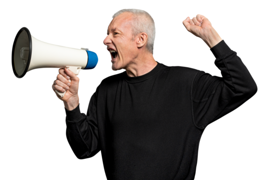 Male activist png mockup with a megaphone