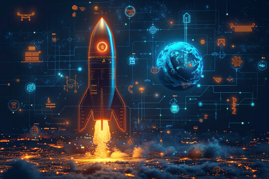 Bootstrapping and business incubator with Design a detailed flat design illustration of a startup actively working within a business incubator, emphasizing the bootstrapping journey with clear tools,