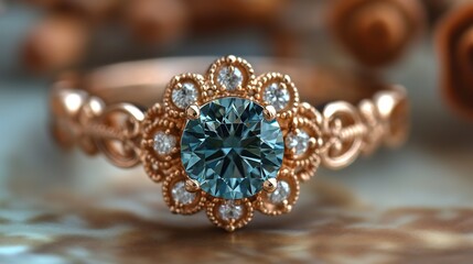 Fototapeta premium blue diamond gemstone golden ring