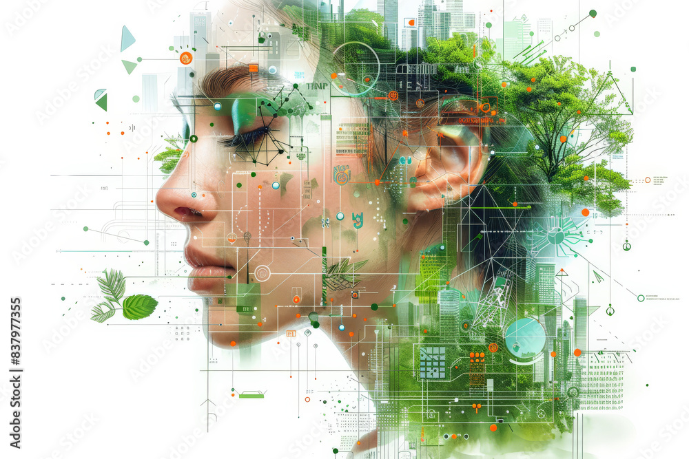 Wall mural artificial intelligence and sustainability in business with design a detailed vector illustration of