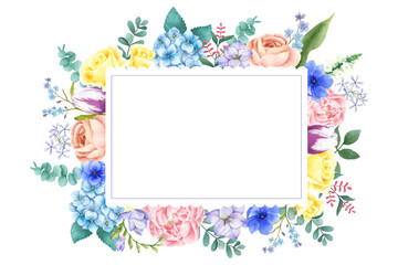 Png colorful floral frame watercolor illustration