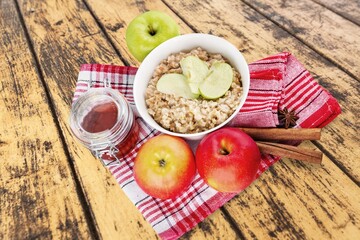 Healthy breakfast tasty food with fruits
