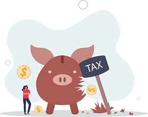 Tax planning mistake, pay a lot of money for income tax causing money loss impact saving plan.flat vector illustration.