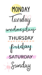 PNG Monday to Sunday calligraphy on transparent background collection