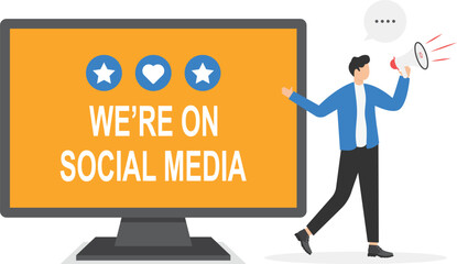 Vector illustration for internet advertisement. man shouting in loud speaker. Influencer marketing, social media or Digital Marketing promotion

