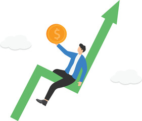 Success investment earn more profit or easy growing return mutual fund, make money from trading or dream about being rich concept, businessman investor relax on growing graph
