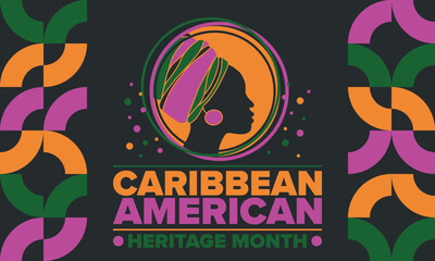 Caribbean American Heritage Month in June. Culture Month to the people of America. Celebrate annual with festival. Happy holiday. Poster, card, banner and background. Vector illustration
