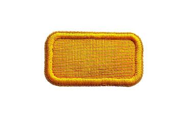 Naklejka premium Close-up of a rectangular yellow embroidered patch isolated on a transparent background. Ideal for clothing and accessory designs.