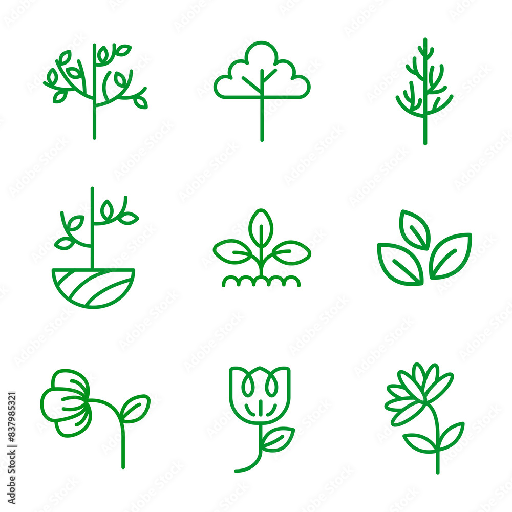 Wall mural Green eco line icon png set - Wall murals