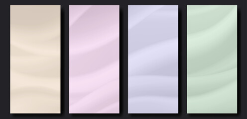 Vertical background with abstract blurred waves of beige, pink, blue and green gradient color. Smooth monochrome texture. Vector mock up for stories or roll up banner design, empty backdrop template.