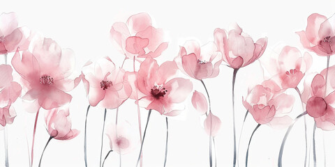 A simple watercolor pink flowers in white background