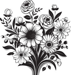 Blossom Radiance Floral Icon Art Blooming Bliss Bouquet Vector Graphic