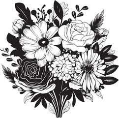 Blooming Radiance Bouquet Icon Design Graceful Petals Flower Logo Art