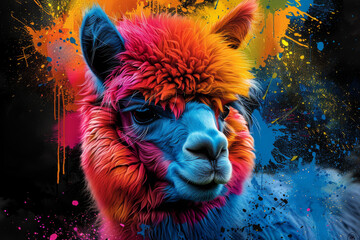 Obraz premium Alpaca in neon colors in a pop art style