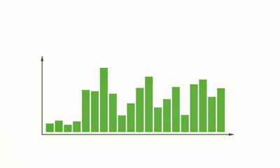Green bar chart, columns in different sizes. Business, research, data, financial report, production, industry, presentation.