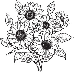 Sunflower Symphony Bouquet Logo Design Golden Petals Vector Icon Art