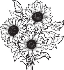 Sunflower Charm Bouquet Graphic Design Sunlit Essence Vector Icon Art