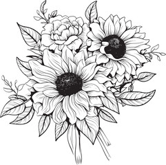 Sunflower Symphony Vector Icon Design Radiant Blooms Bouquet Graphic Art