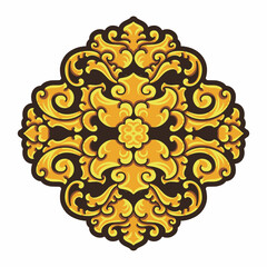 Isolated ornamental design. Ornamental elements for your designs. Black and gold colors. Floral carving decoration for postcards, invitations, social media or wedding.