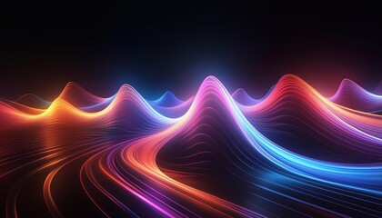 Colorful abstract light waves flowing gracefully across a black background, creating a dynamic and vibrant visual effect. 