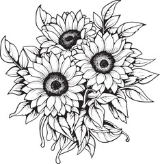 Sunflower Bliss Vector Graphic Art Sunflower Bouquet Harmony Logo Design