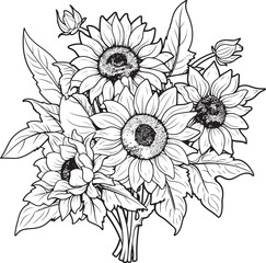 Sunflower Symphony Bouquet Graphic Art Radiant Sunflowers Vector Logo Design
